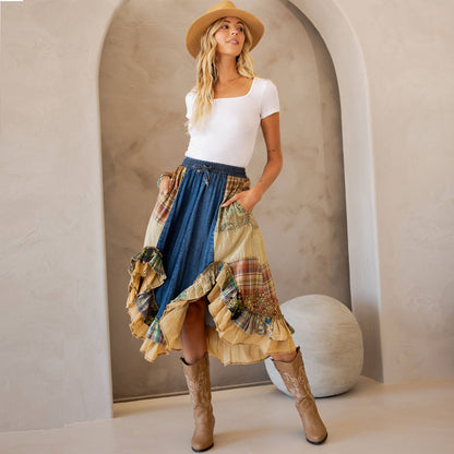 Shelly's Western Boho Chic: Patchwork Midi Skirt
