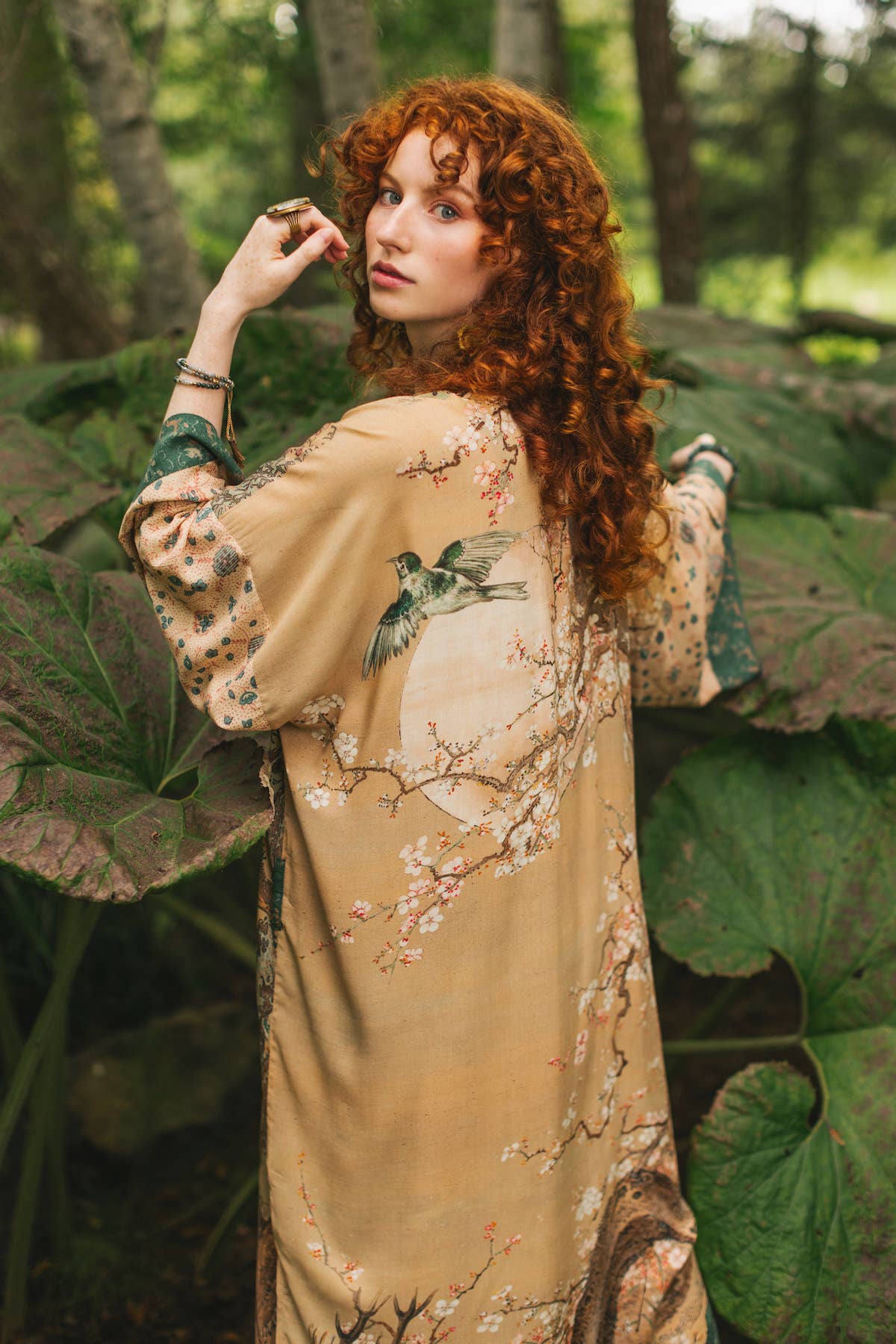 Fable Opera Duster Kimono Robe w/ Deer Moon & Blossom