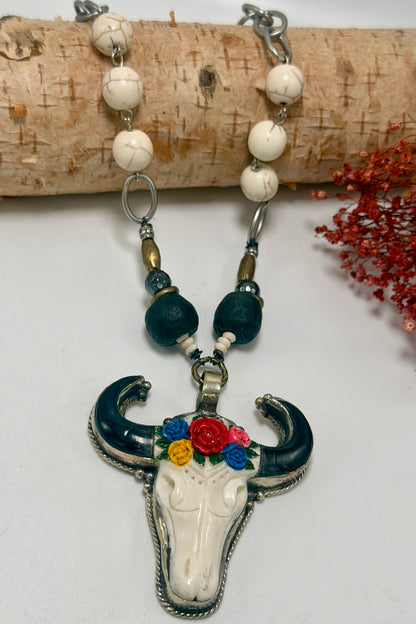Flower Crown Skull Necklace