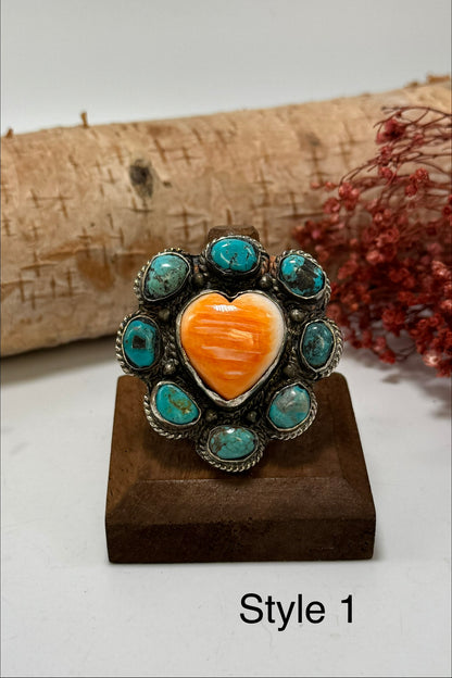 Turquoise and orange hearts
