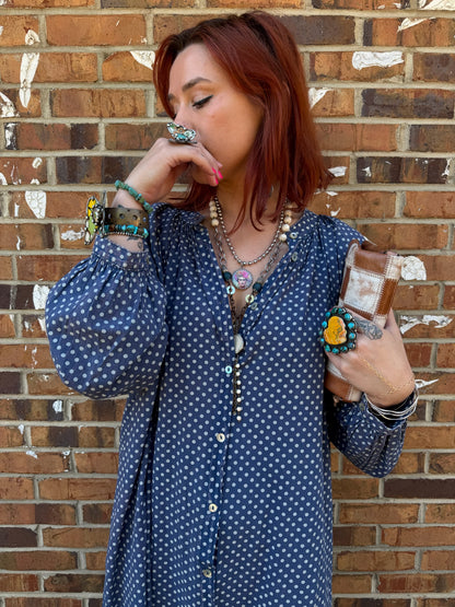 Sweet Nothings Button Down Dress in Navy