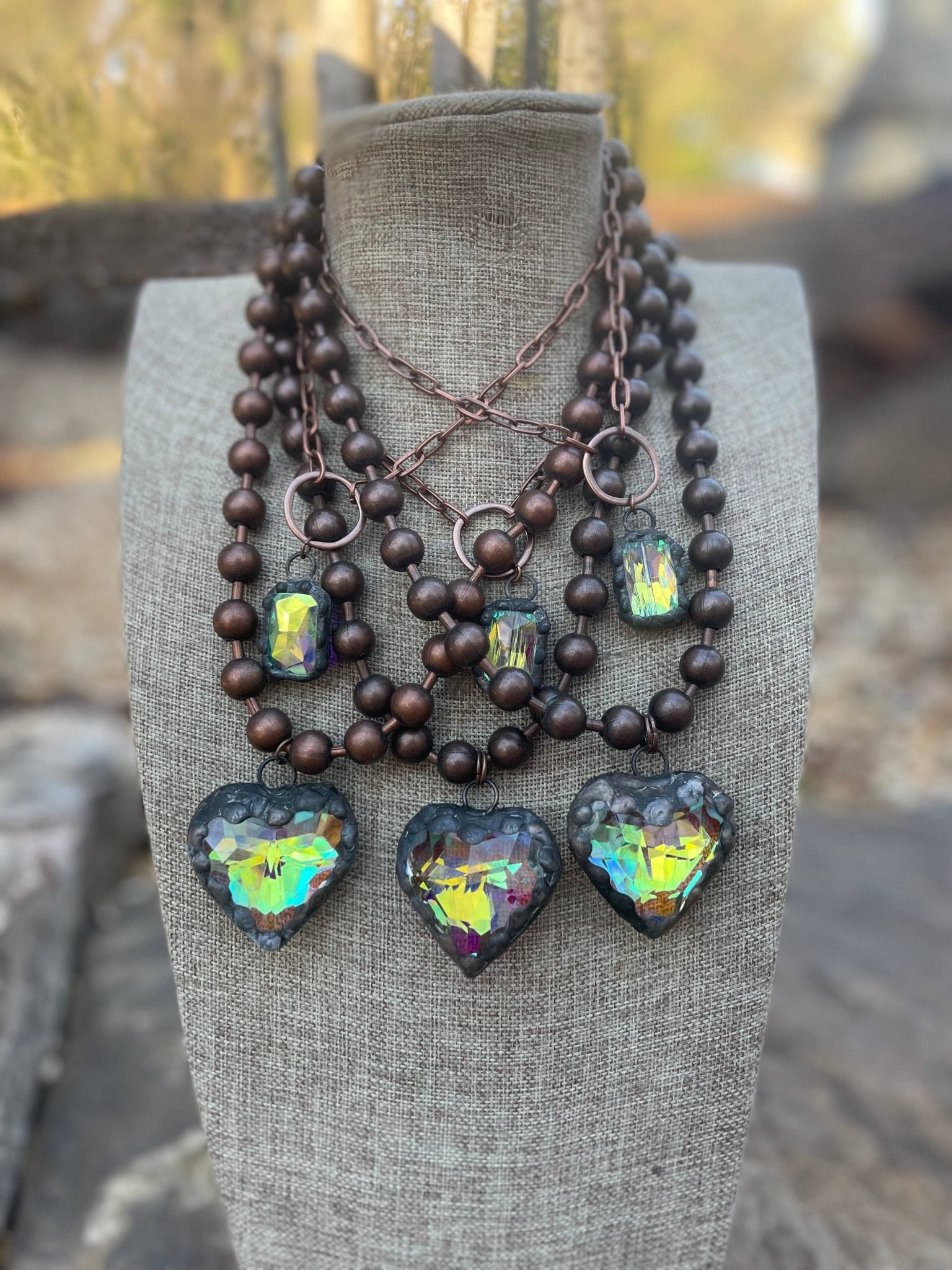 3D Crystal Heart Layered Necklace - ivyandlavyboutique Gypsy South