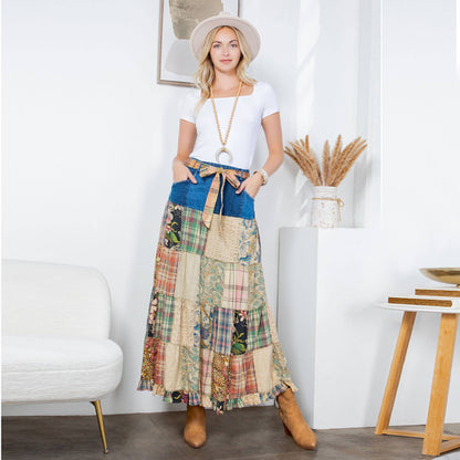 Betsys Western Boho Chic: Patchwork Belted Skirt