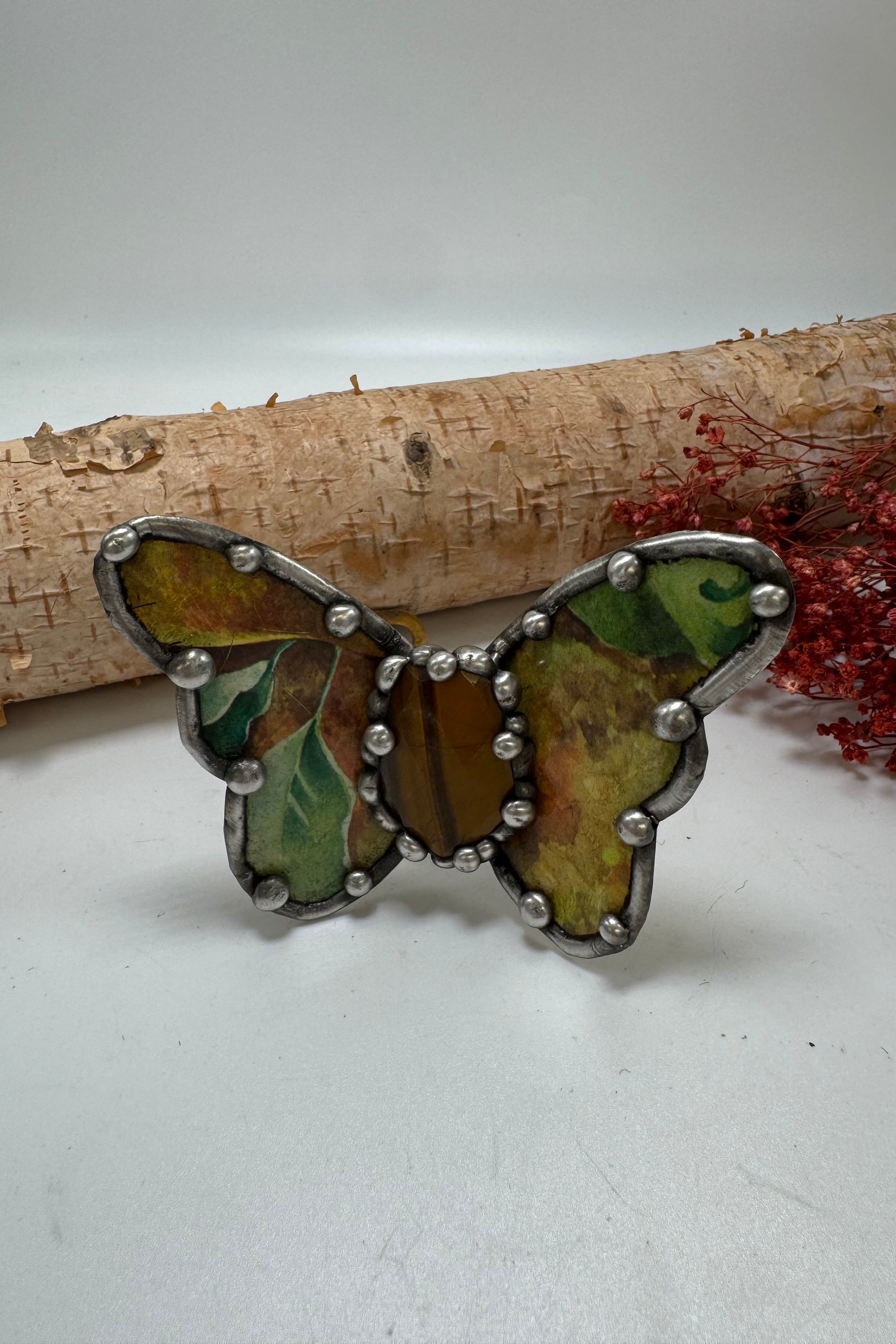 Butterfly Recycled Tin Cuff Bracelet w/ Gemstone Style 28