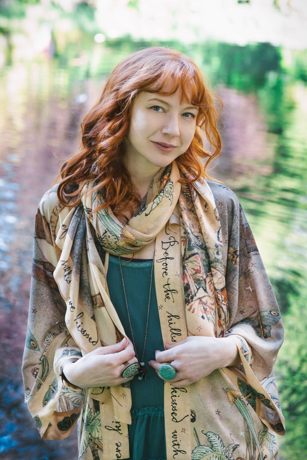 Preorder Ships in November - Lovelight Scarf with woodland deer, swallow & poetry