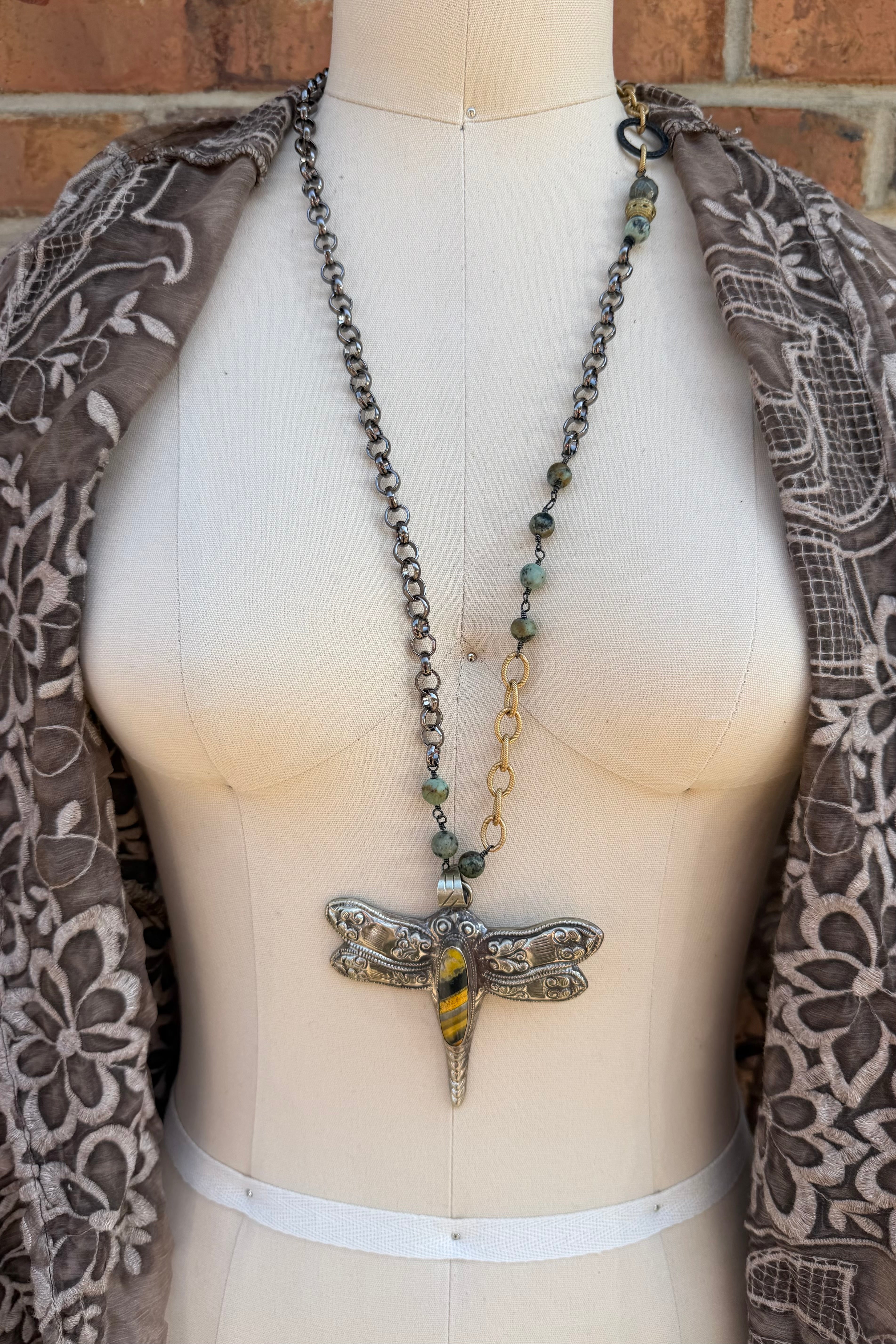 OOAK Bumblebee Dragonfly Necklace