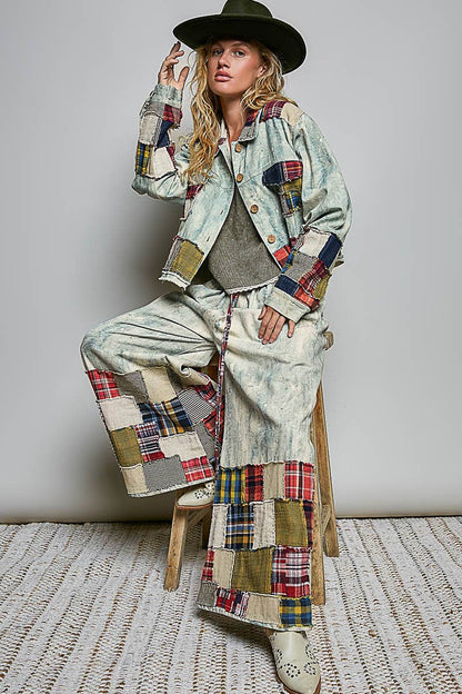 Not your Boyfriend’s Long Sleeve Contrast Patchwork Vintage Denim Shirt Jacket
