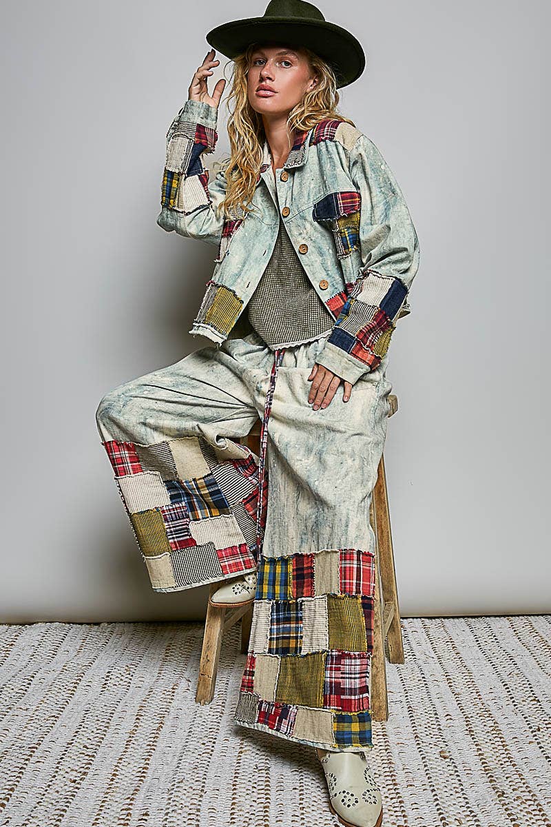 Not your Boyfriend’s Long Sleeve Contrast Patchwork Vintage Denim Shirt Jacket