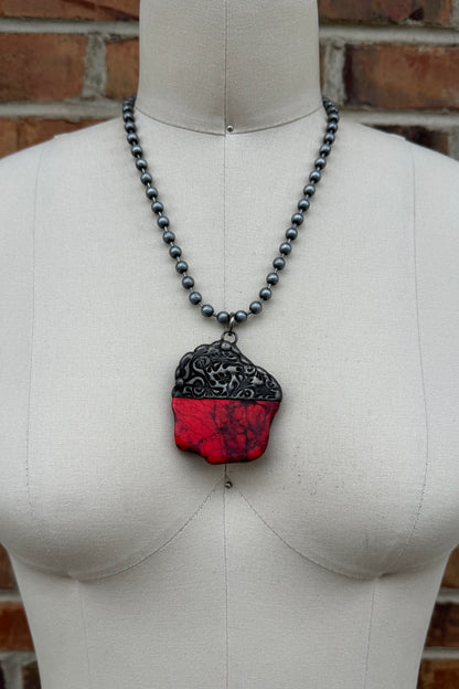 Necklace Slab Stone in Matte Ball Chain