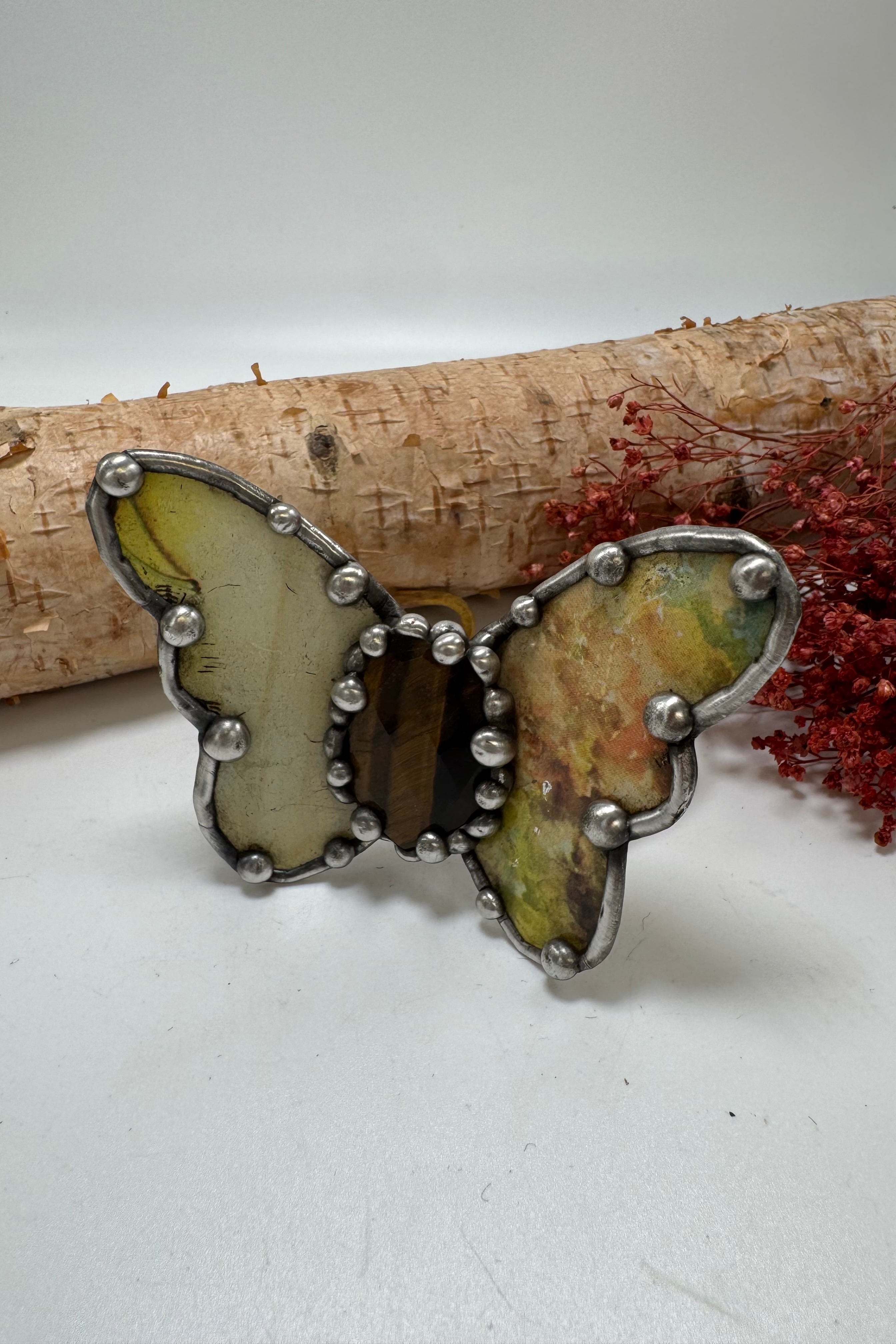 Butterfly Recycled Tin Cuff Bracelet w/ Gemstone Style 30