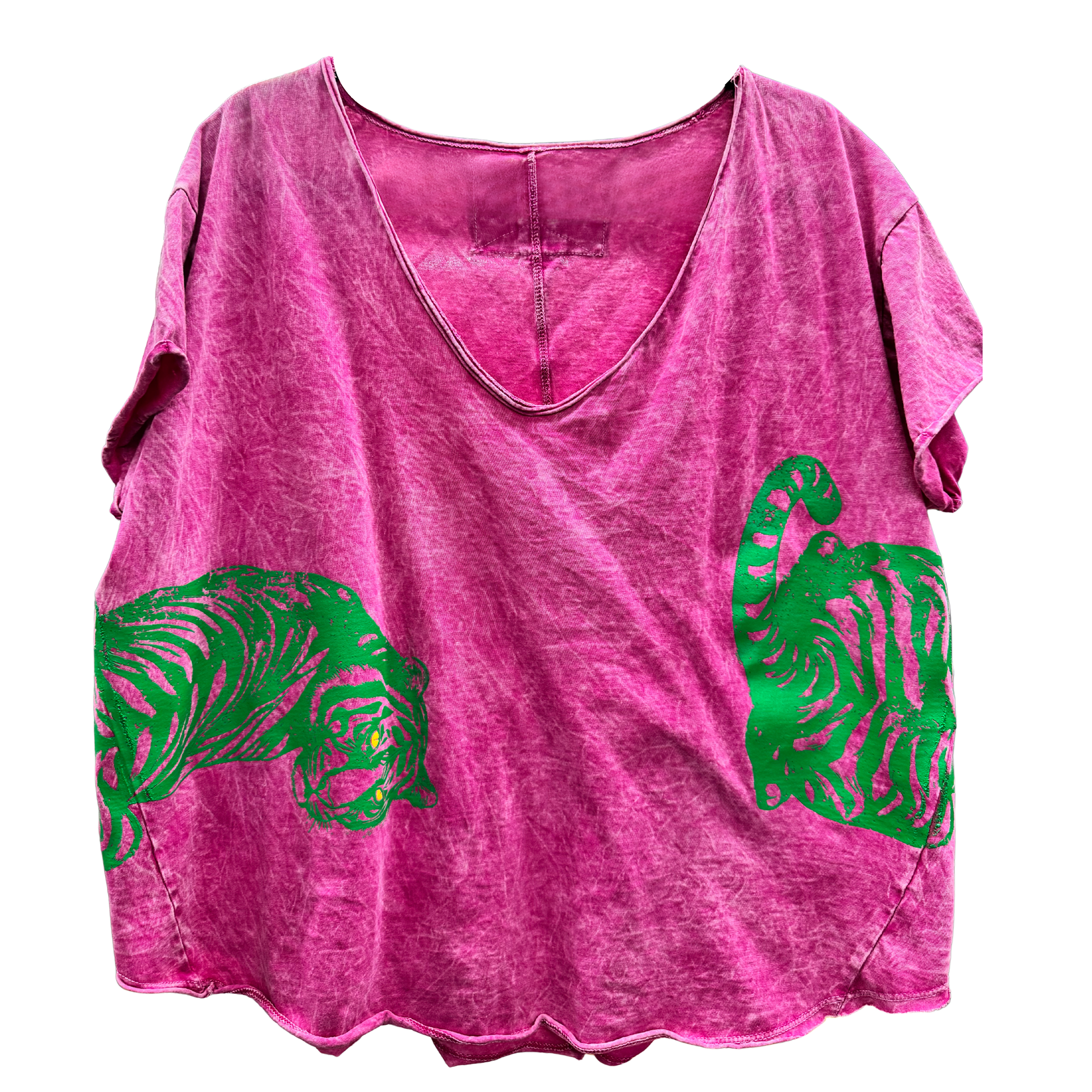 Vintage Style Tee with Tiger Graphic on Front and Back: Pink