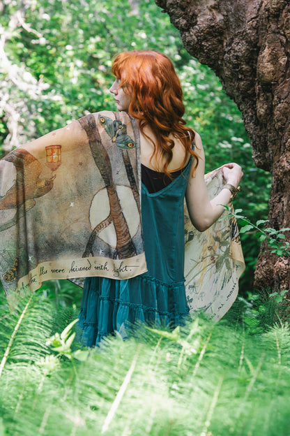 Preorder Ships in November - Lovelight Scarf with woodland deer, swallow & poetry