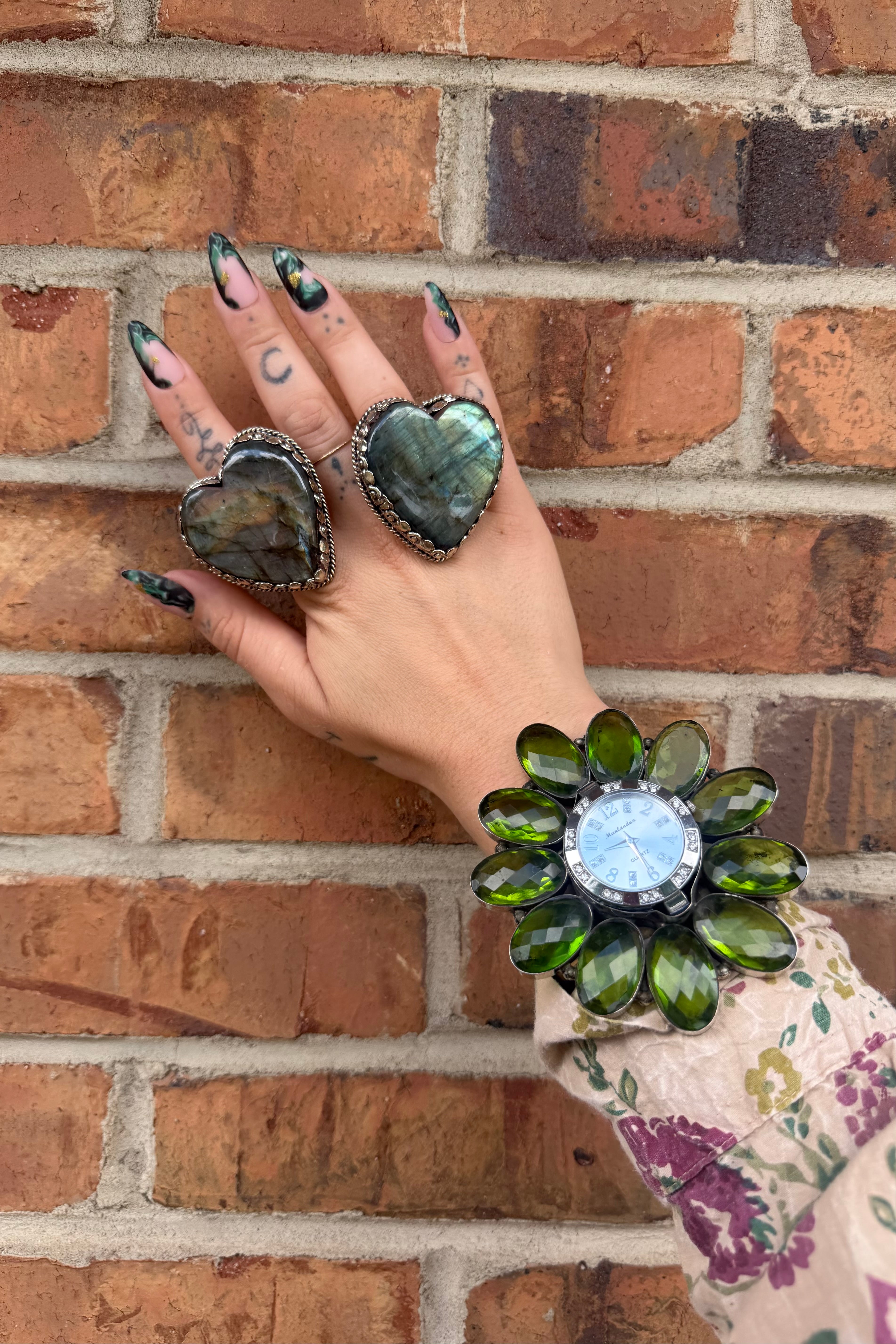 Bedazzled Watch Cuff/Green Stone