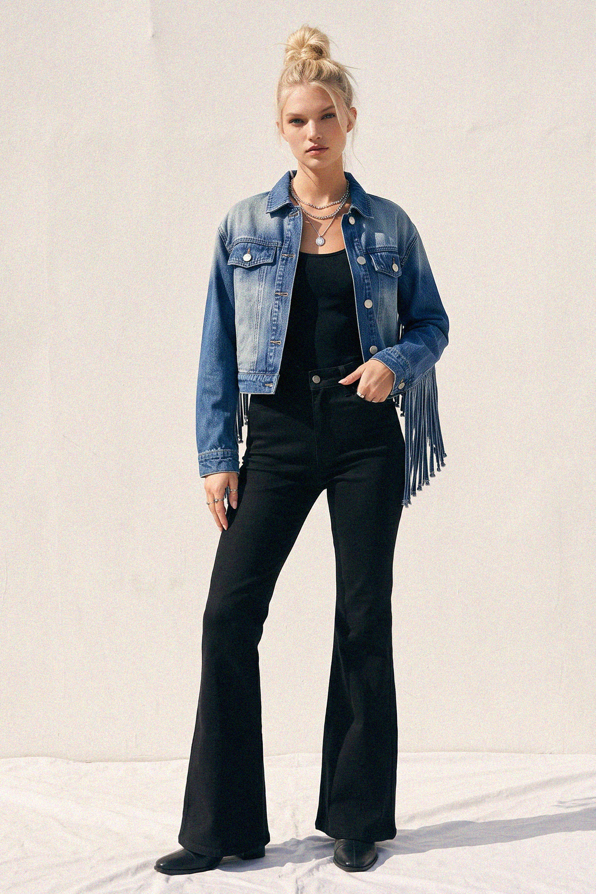Fringed Babe Motto Jean Jacket