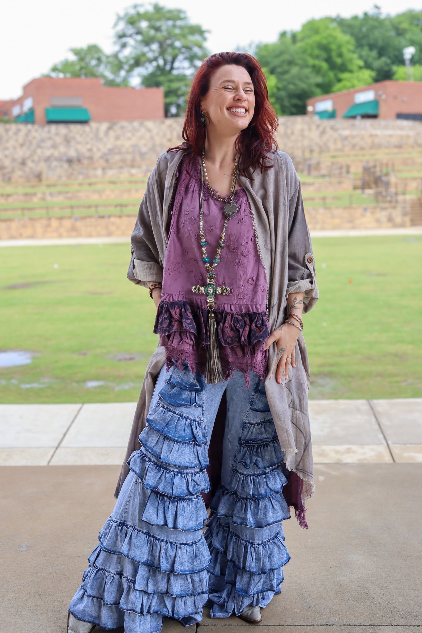 Ruffle Up High-Lo Top in Purple