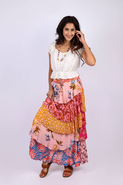 Rose Meadow Floral Patchwork Ruffle Skirt
