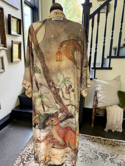 Lovelight Opera Duster Kimono Robe w/woodland deer & swallow