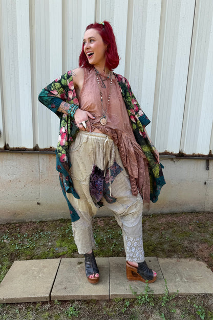 FINAL SALE The Daydreamer Goddess Duster Kimono w/ Roses & Rabbits