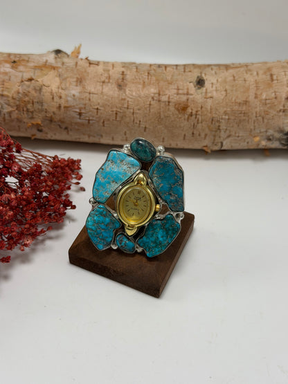 Turquoise & Gold Tick Tock Watch Ring 3