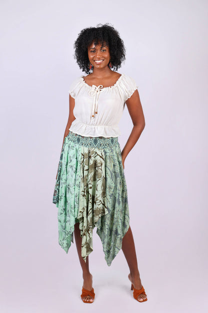 Hankerchief Hem Skirt: Mint Meadow Patchwork