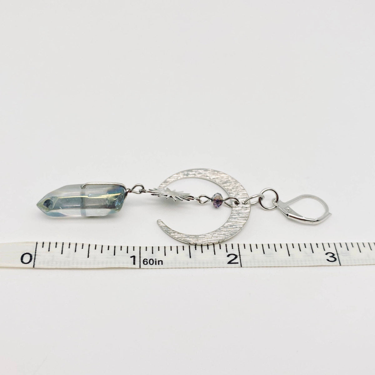 Bohemian Star-moon Combination Crystal Pillar Earrings - MS: Silver
