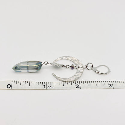 Bohemian Star-moon Combination Crystal Pillar Earrings - MS: Silver