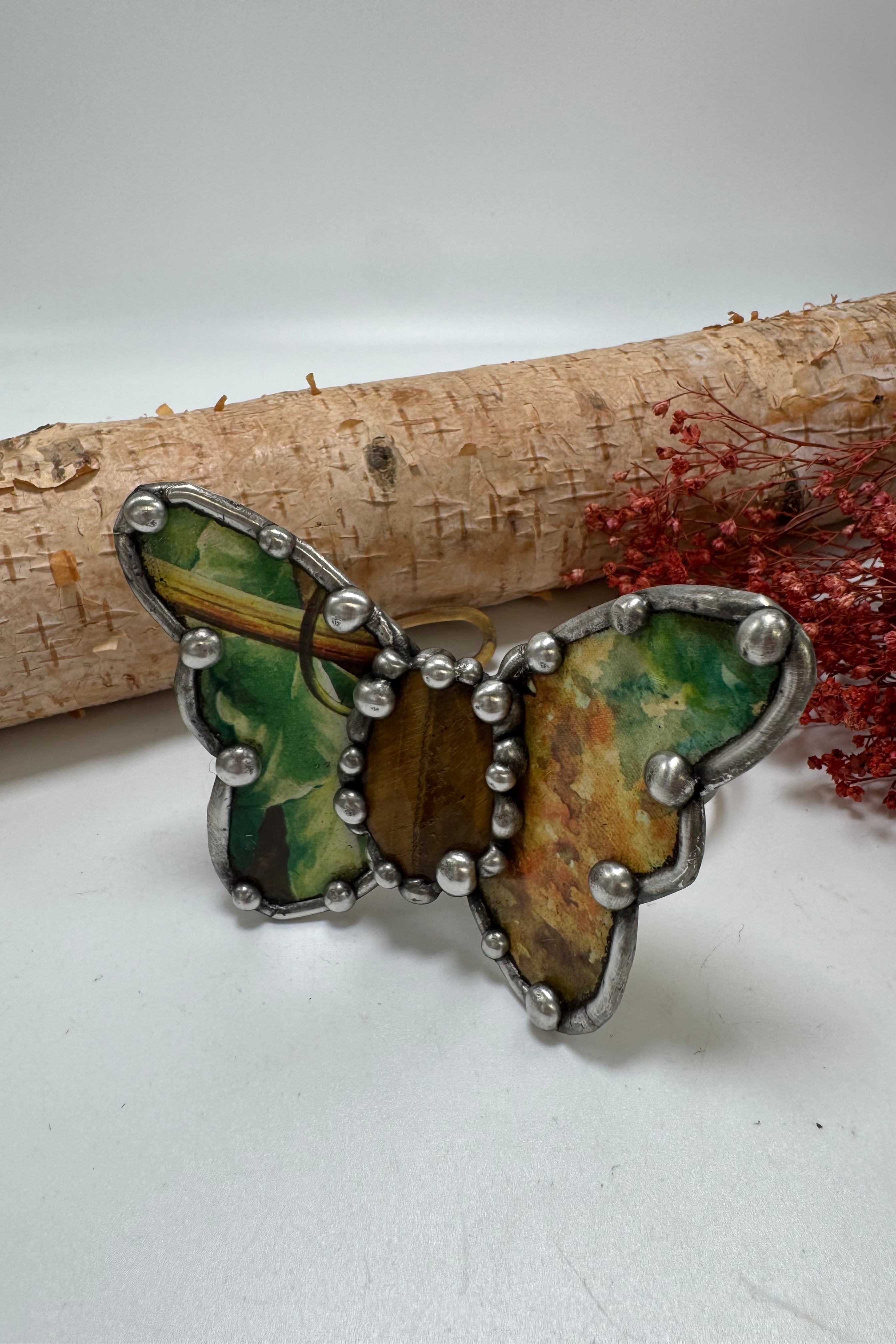 Butterfly Recycled Tin Cuff Bracelet w/ Gemstone Style 25