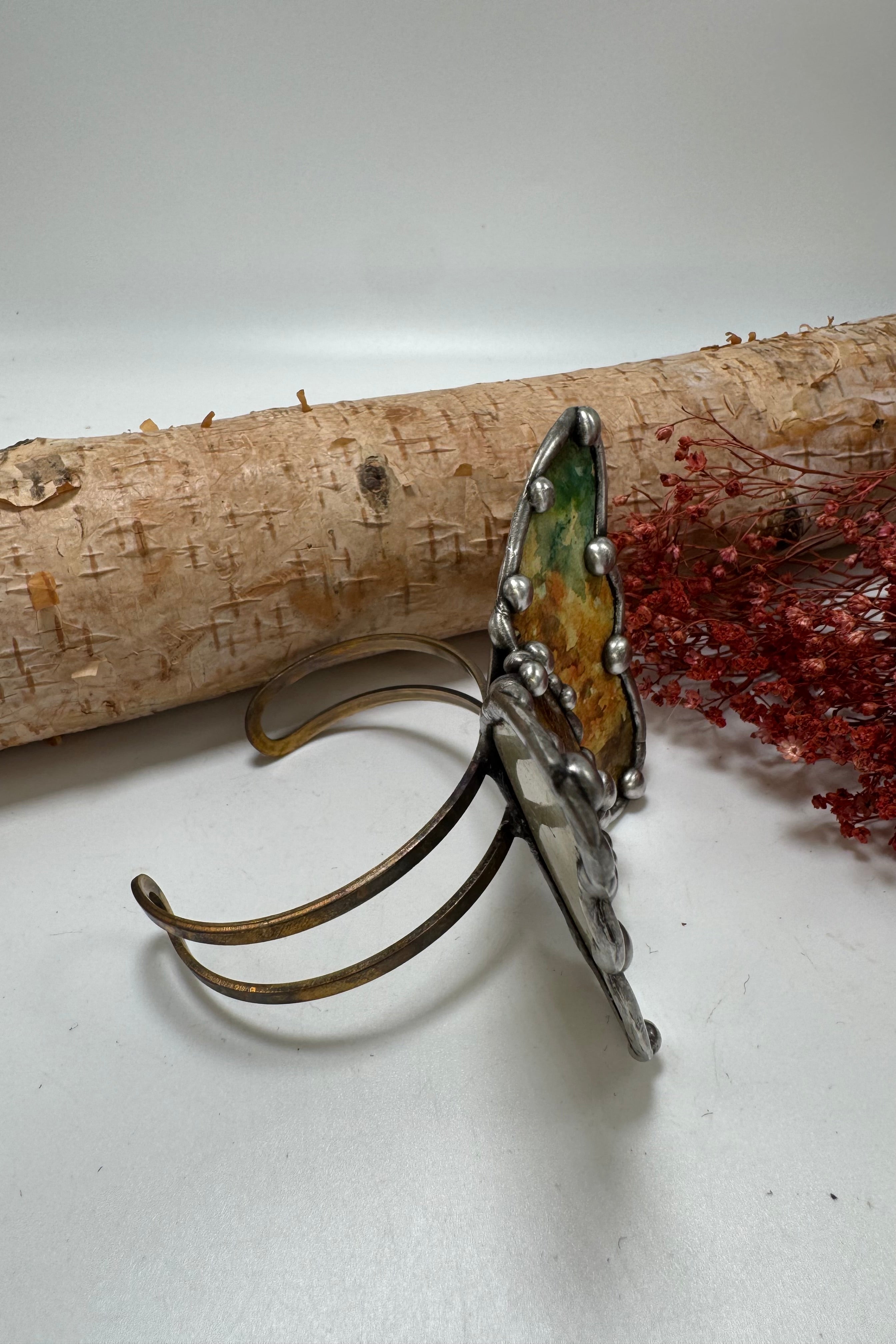 Butterfly Recycled Tin Cuff Bracelet w/ Gemstone Style 25