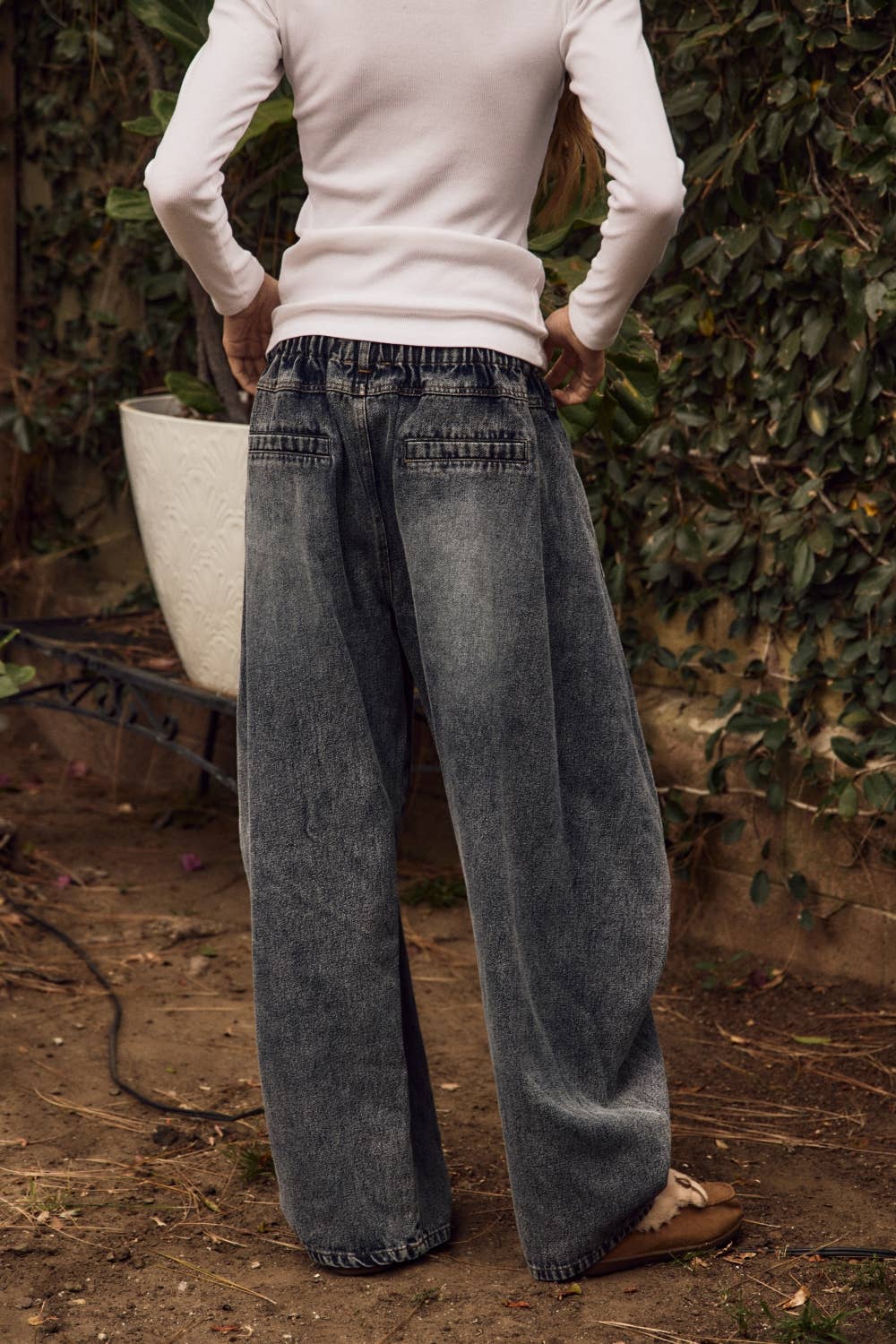 Wrap-layered Barrel Denim Pants