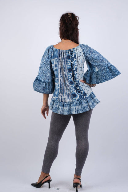 Flowy Sapphire Ocean Bohemian Patchwork Top