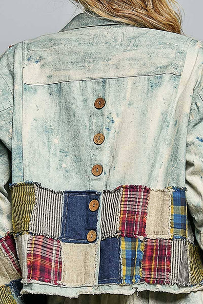 Not your Boyfriend’s Long Sleeve Contrast Patchwork Vintage Denim Shirt Jacket