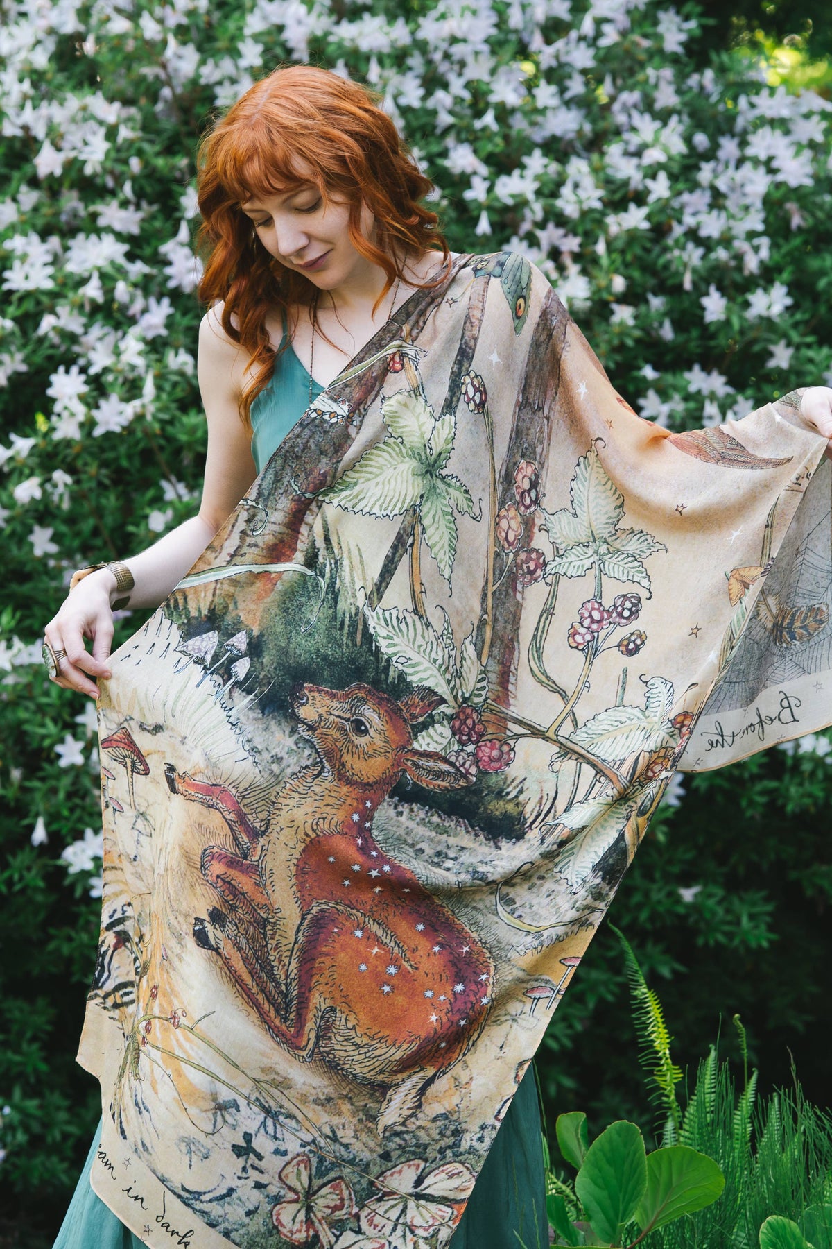Preorder Ships in November - Lovelight Scarf with woodland deer, swallow & poetry