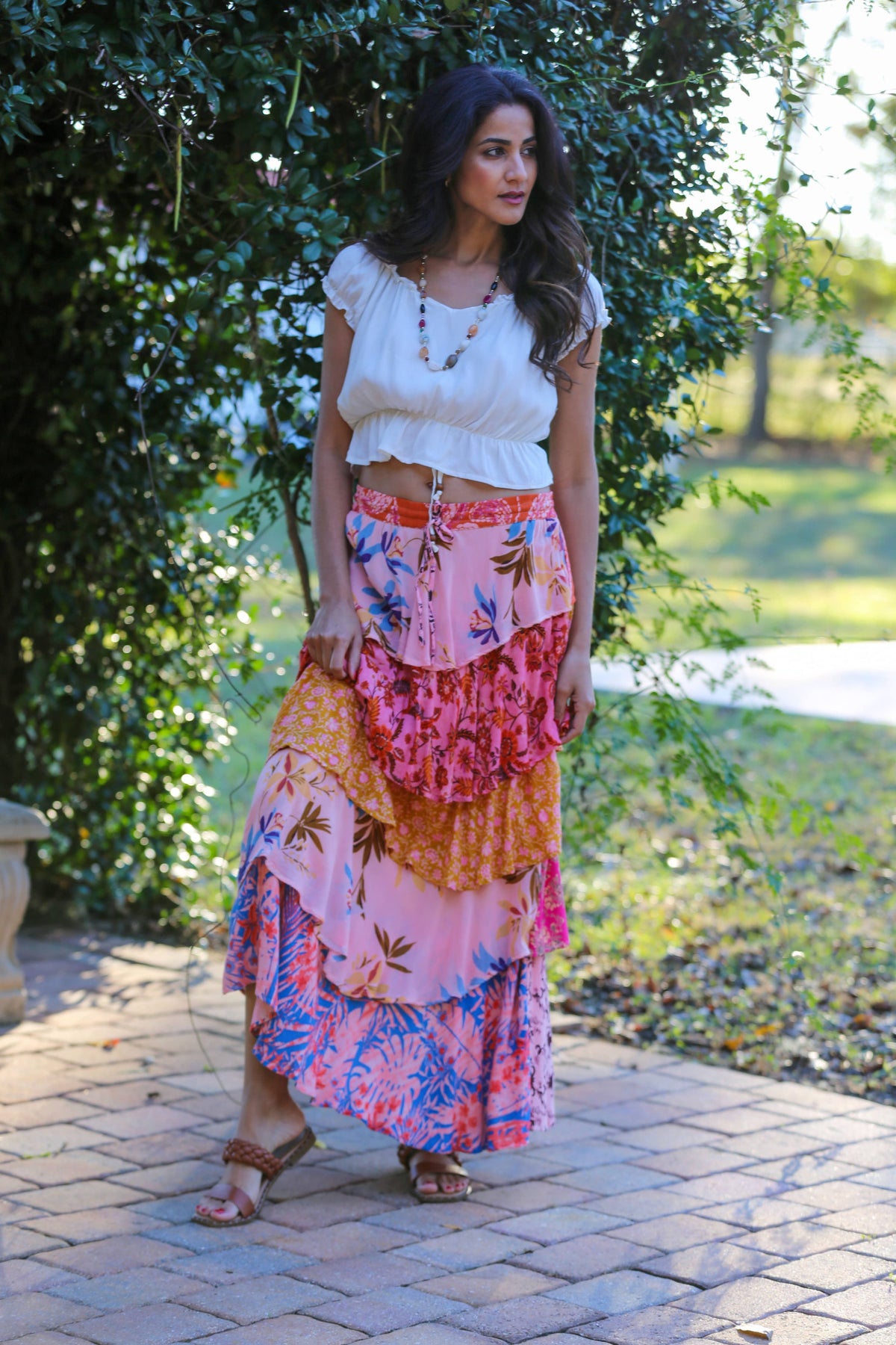 Rose Meadow Floral Patchwork Ruffle Skirt