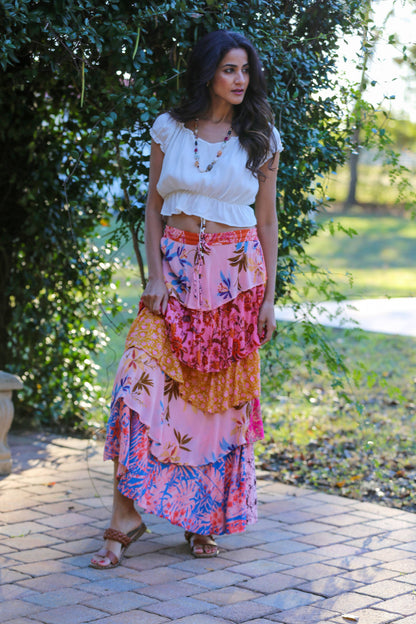 Rose Meadow Floral Patchwork Ruffle Skirt
