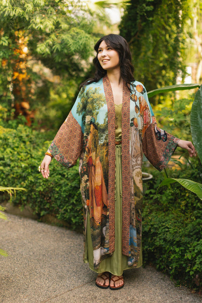 Secret Garden Opera Duster Kimono Robe w/ Swan, Fan