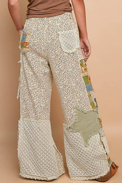 Ella James Printed Patchwork Detail Woven Twill Pants