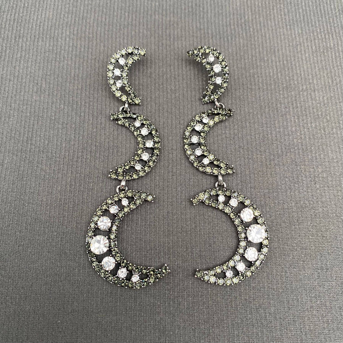 3 Rhinestone Moon Dangle Earrings - MS