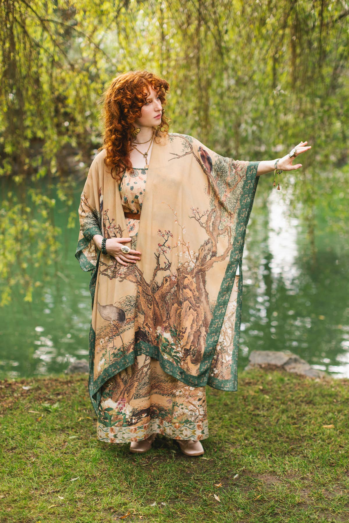 Fable Bohemian Goddess Starduster Kimono with Deer and Moon
