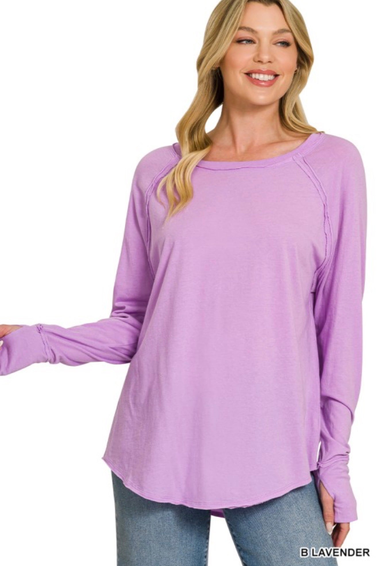 Hally Cotton Raglan Thumbhole Long Sleeve in Purple