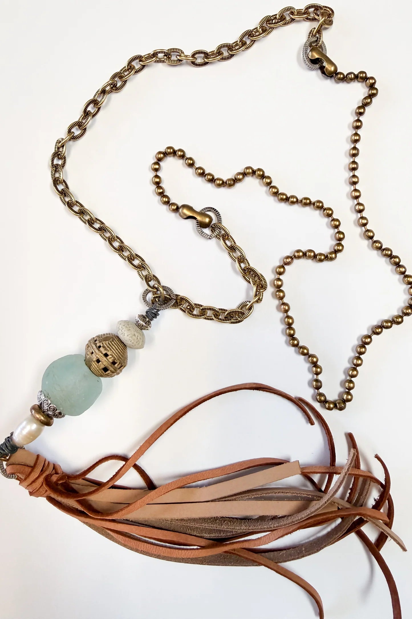 Turquoise & Brass Tassel Necklace
