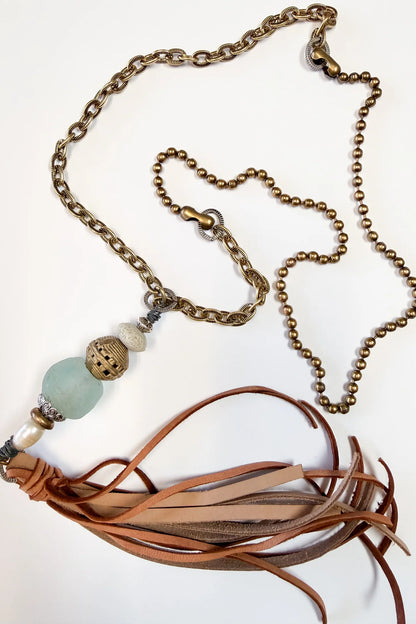 Turquoise & Brass Tassel Necklace