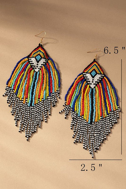 6.5 inch Aztec seed bead statement drop earrings - ivyandlavyboutique LA3accessories