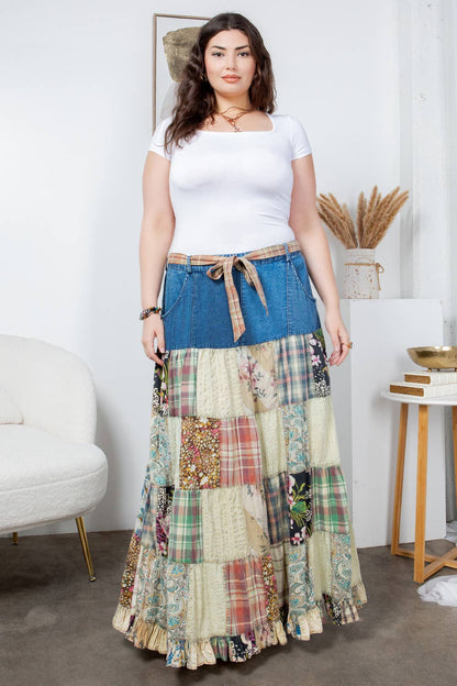 Betsys Western Boho Chic: Patchwork Belted Skirt