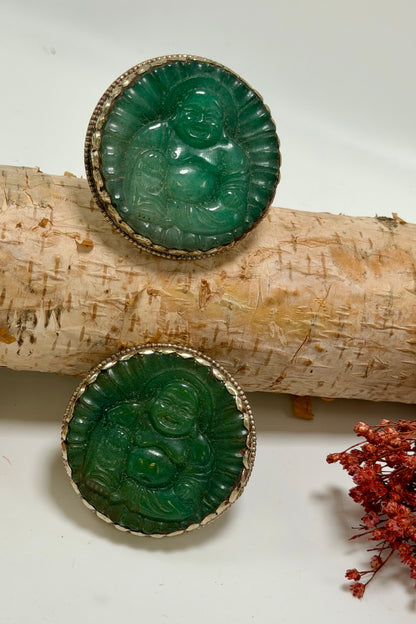 Dark Jade Circle Laughing Buddha Ring