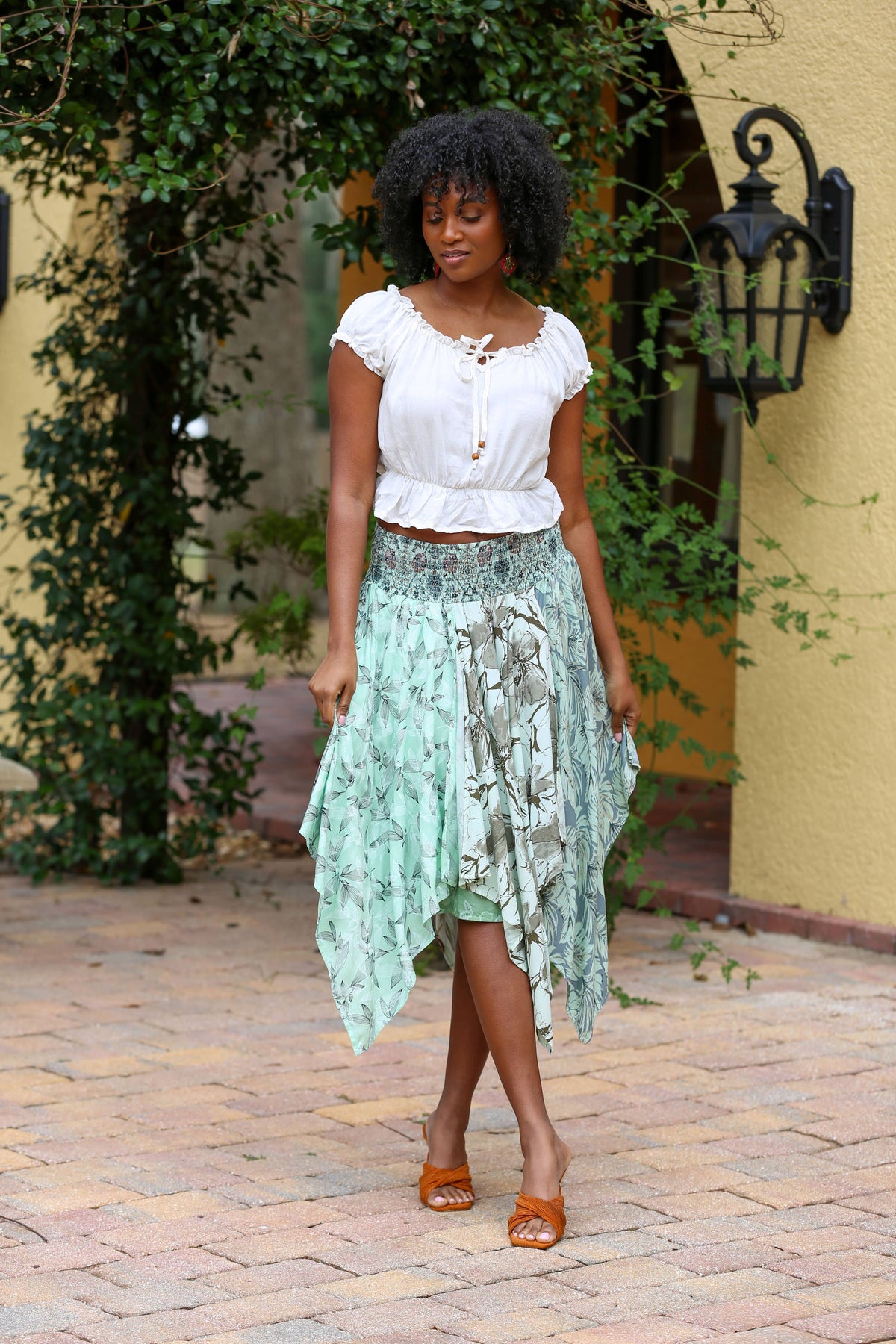 Hankerchief Hem Skirt: Mint Meadow Patchwork