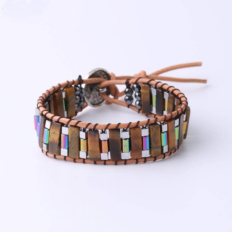Handmade Cuboid Natural Stone Beaded Woven Bracelet - CS: Green Aventurine