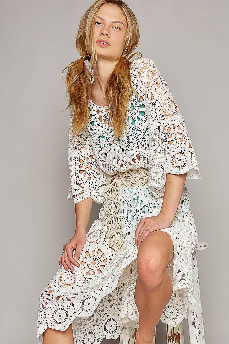 Beach Beauty Scoop Neck Short Sleeve Crochet Dress
