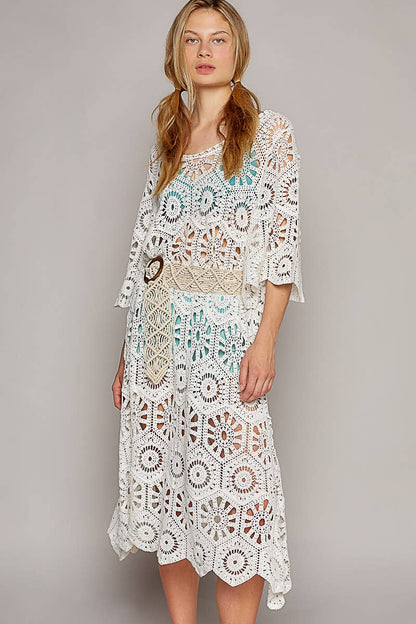 Beach Beauty Scoop Neck Short Sleeve Crochet Dress