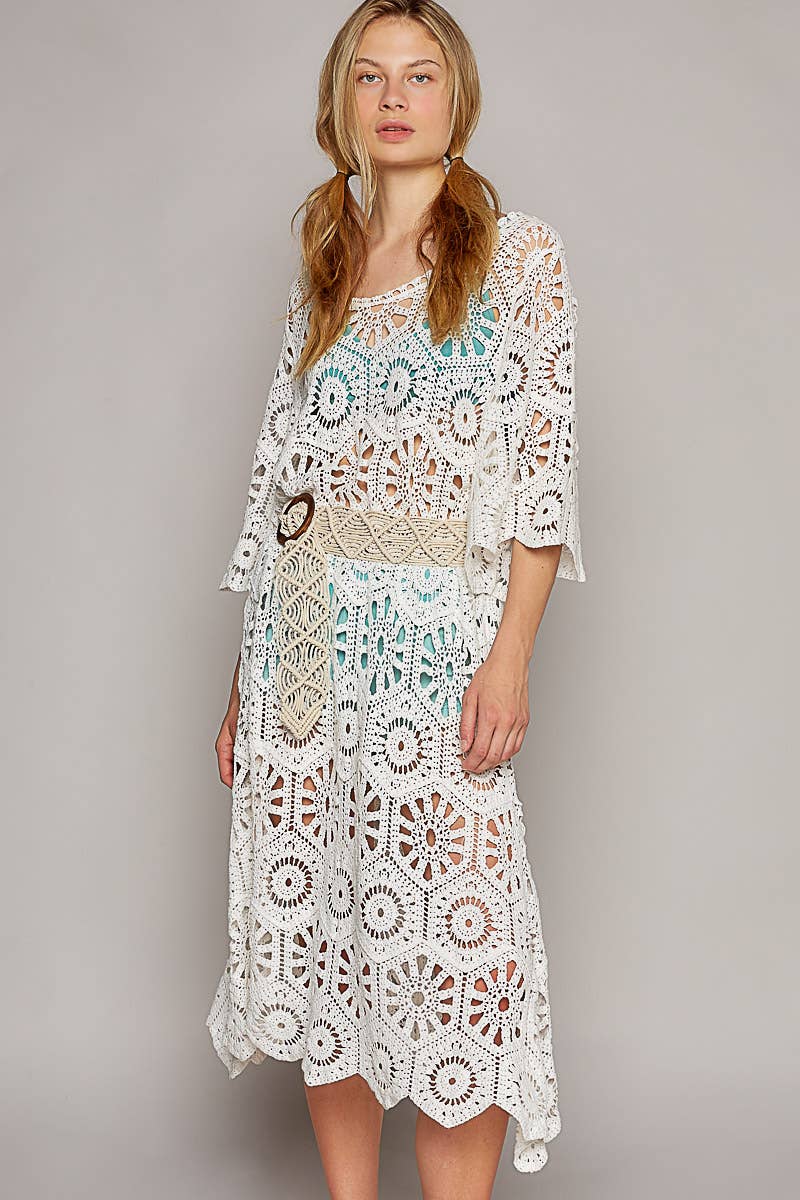 Beach Beauty Scoop Neck Short Sleeve Crochet Dress