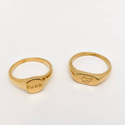Geometric "fuck off"18K Gold Plated Stainless Steel Ring-FGS: FUCK / 6
